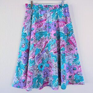 VTG Artsy Kitschy Abstract Skirt Elastic Waist Pockets Womens M Floral Geometric